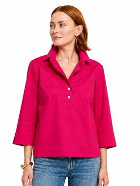 Hinson‎ Wu Aileen 3/4 Sleeve Button Back Medium Bright Pink Top